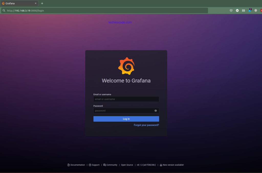 Grafana admin/user login page